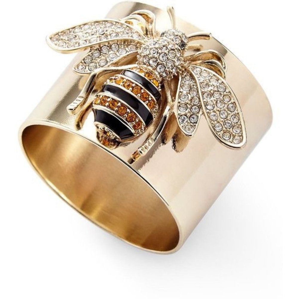 Two Tone FUN & BEAUTIFUL Sterling Silver Wide HONEY BEE Women's Ring Siz…